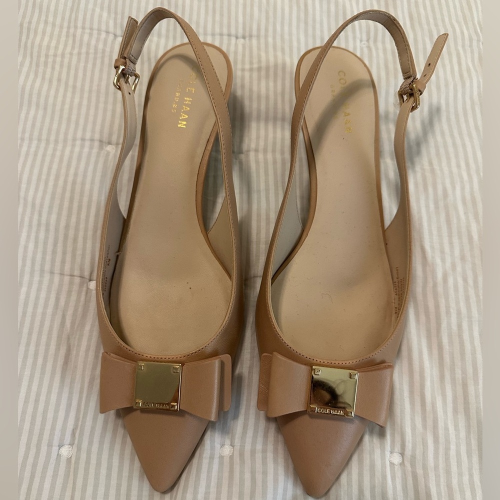 Cole Haan Tali bow slingbacks nude kitten heels
